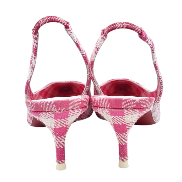 Christian Louboutin Kate Sling 55 Pointed Toe Slingback Pumps Pink Gingham 36.5 - Picture 8 of 15